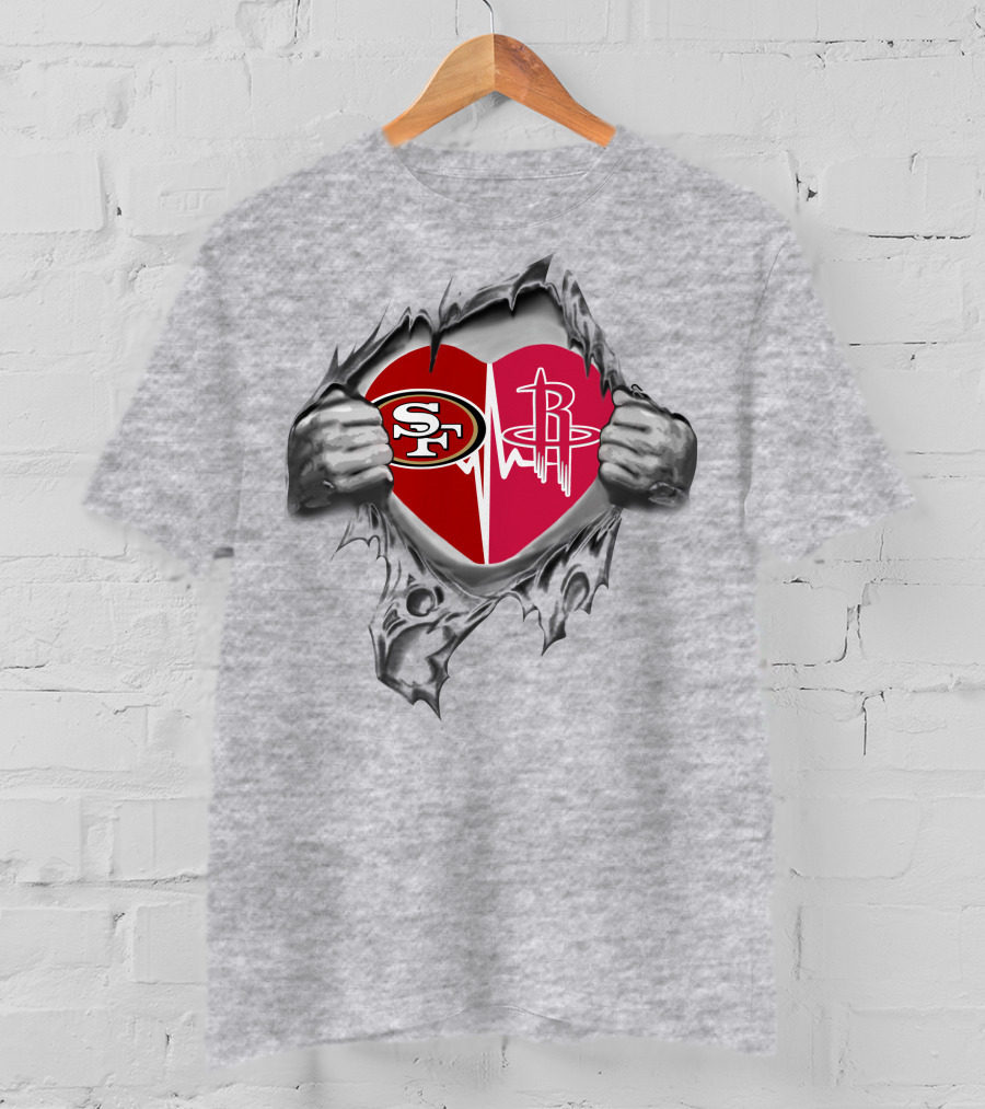 49ers Houston Rockets Heart Logos Blended Together T-Shirt