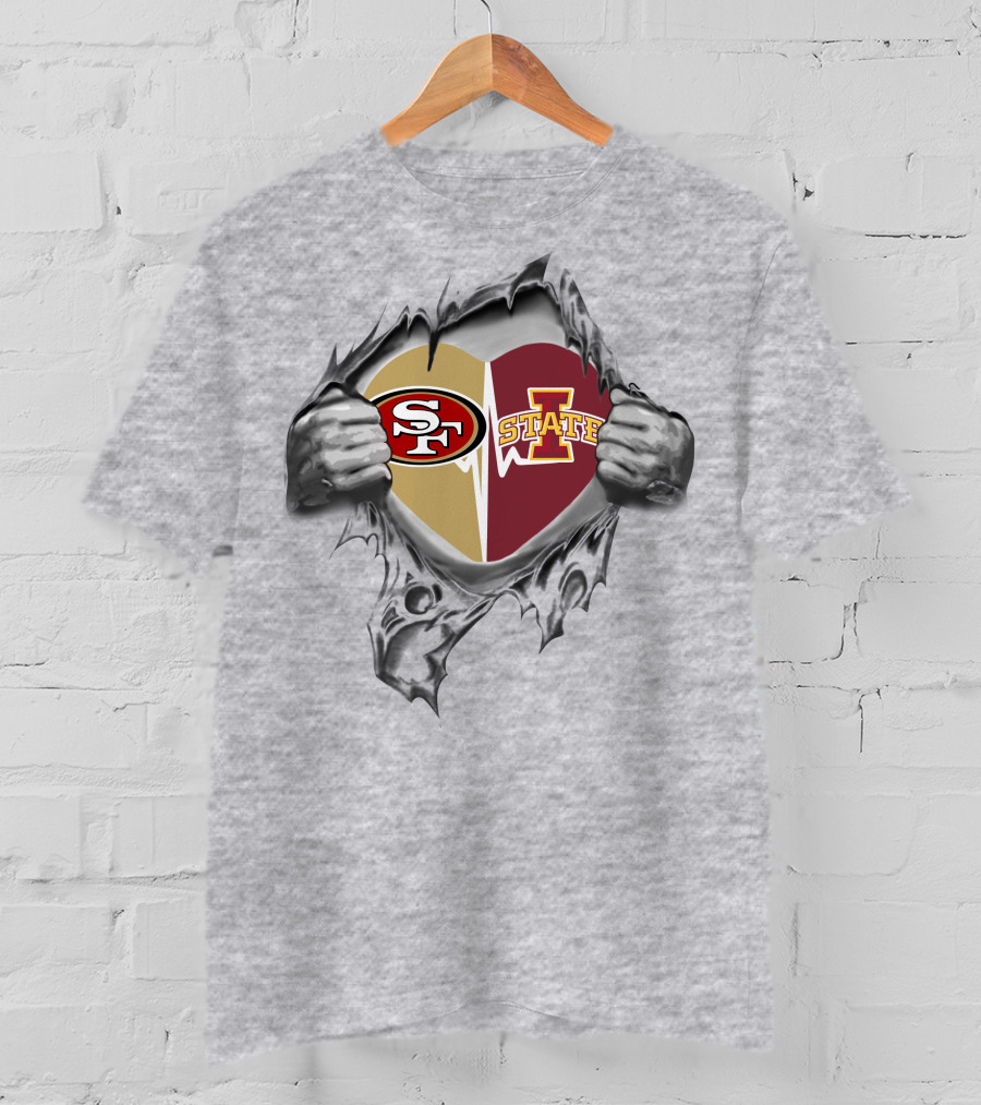 49ers Iowa State Cyclones Heart Logo Tear T-Shirt