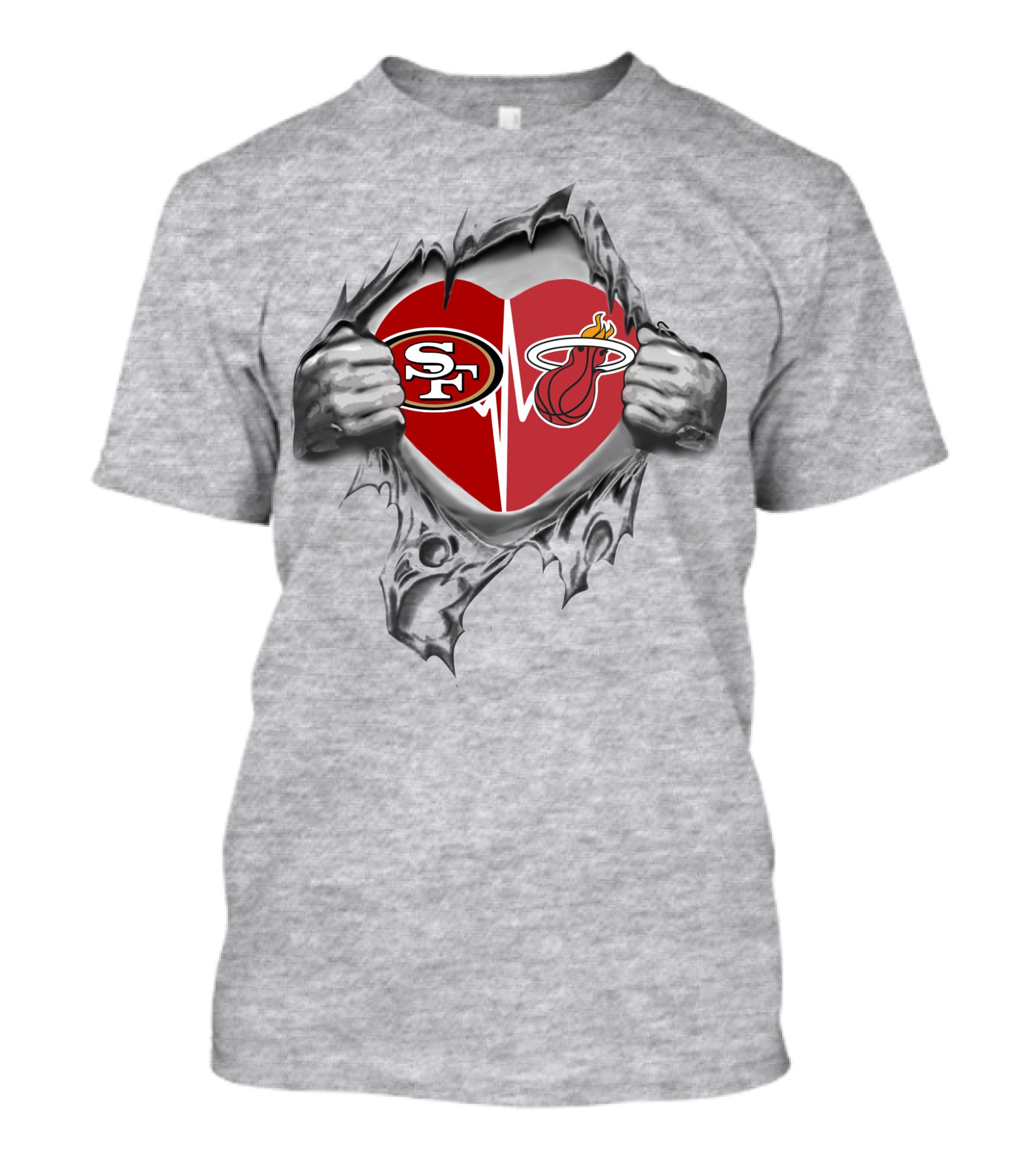 49ers Miami Heat Heartbeat Passion Football Basketball Fusion T-Shirt