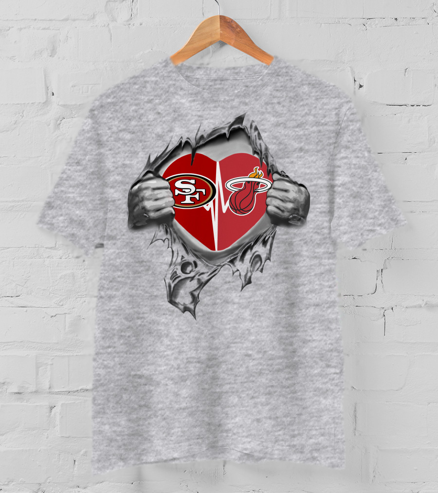 49ers Miami Heat Heartbeat Passion Football Basketball Fusion T-Shirt
