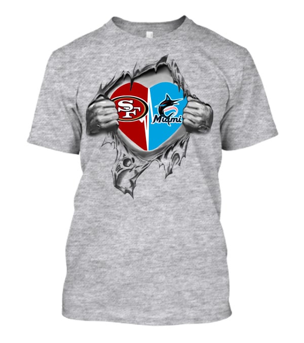 49ers Miami Marlins Heart Logo Fan Passion T-Shirt