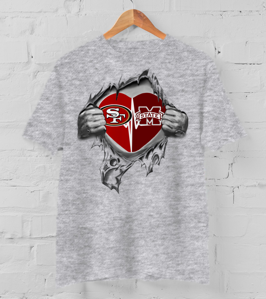 49ers Mississippi State Bulldogs Heart T-Shirt