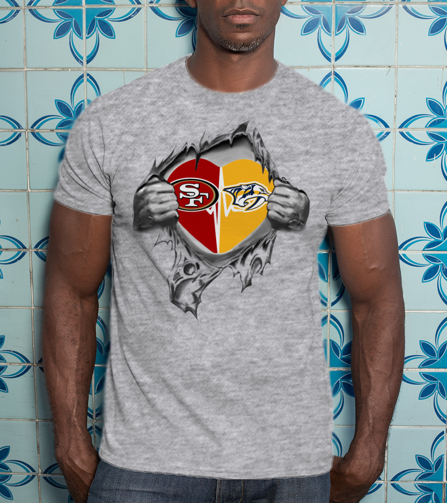 49ers Nashville Predators Heart Split T-Shirt