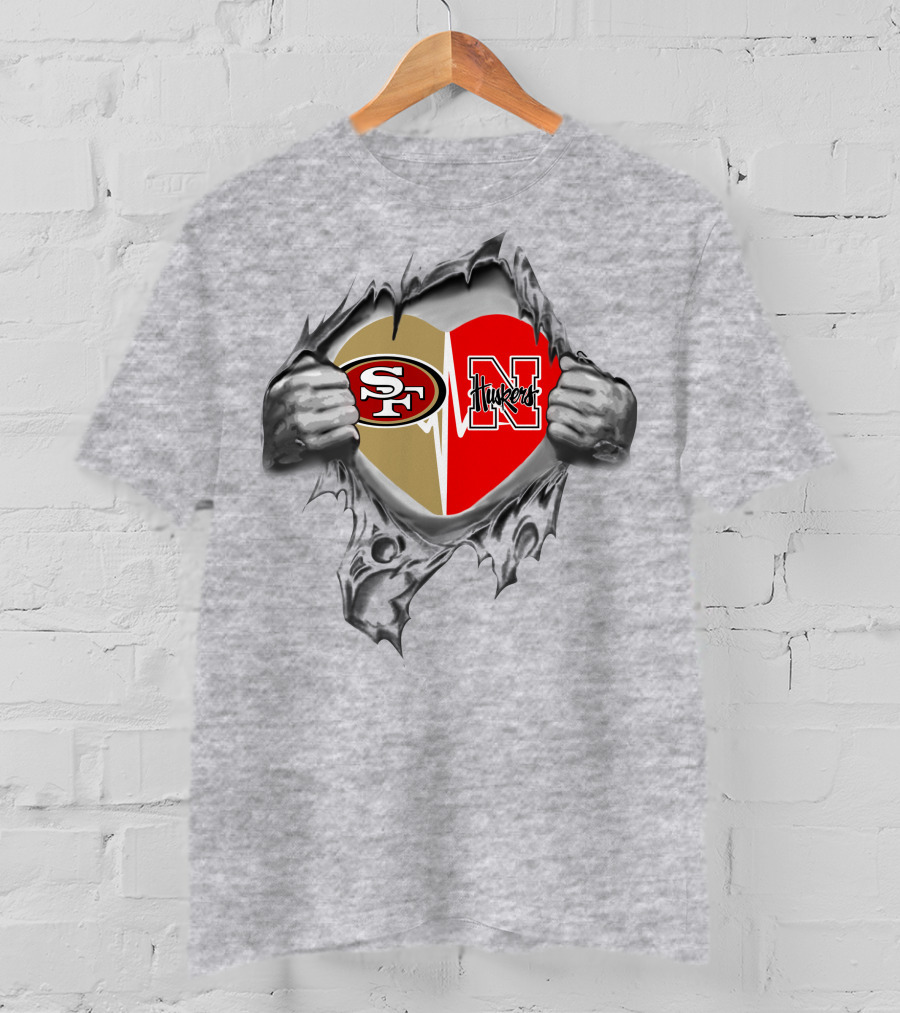 49ers Nebraska Cornhuskers Heart Logo Football Fan Passion T-Shirt