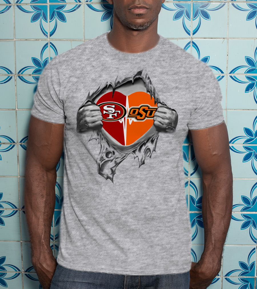 49ers Oklahoma State Cowboys Heartbeat Passion T-Shirt