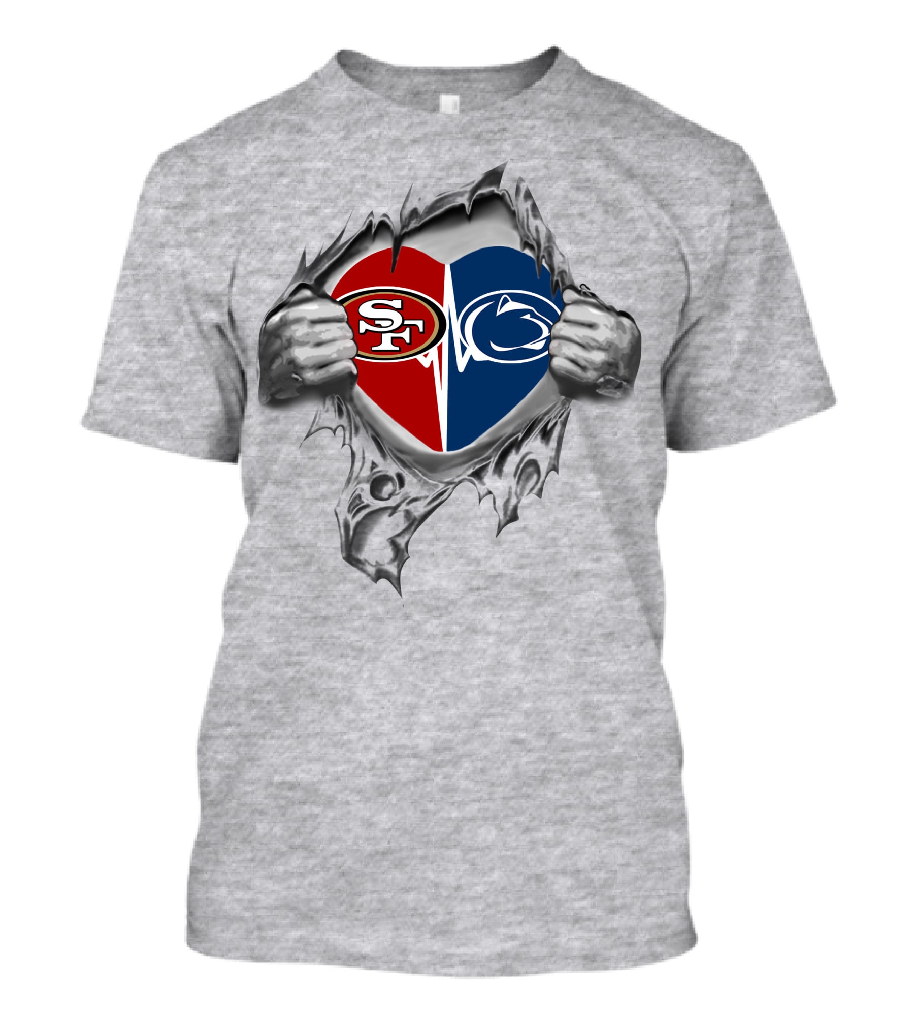 49ers Penn State Nittany Lions Heart Logo With Hands Ripping T-Shirt