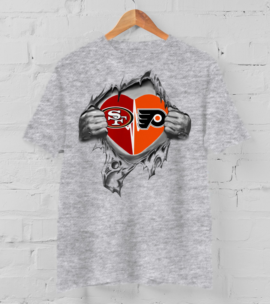 49ers Flyers Heart Logo Torn Fabric T-Shirt