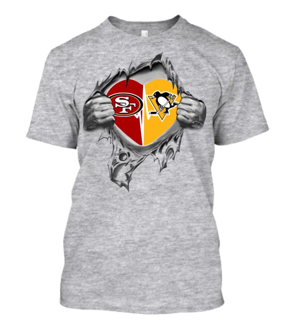 49ers Pittsburgh Penguins Heart Divided Logo Tear T-Shirt