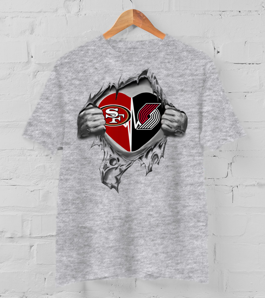 49ers Portland Trail Blazers Heart Logo Fusion T-Shirt