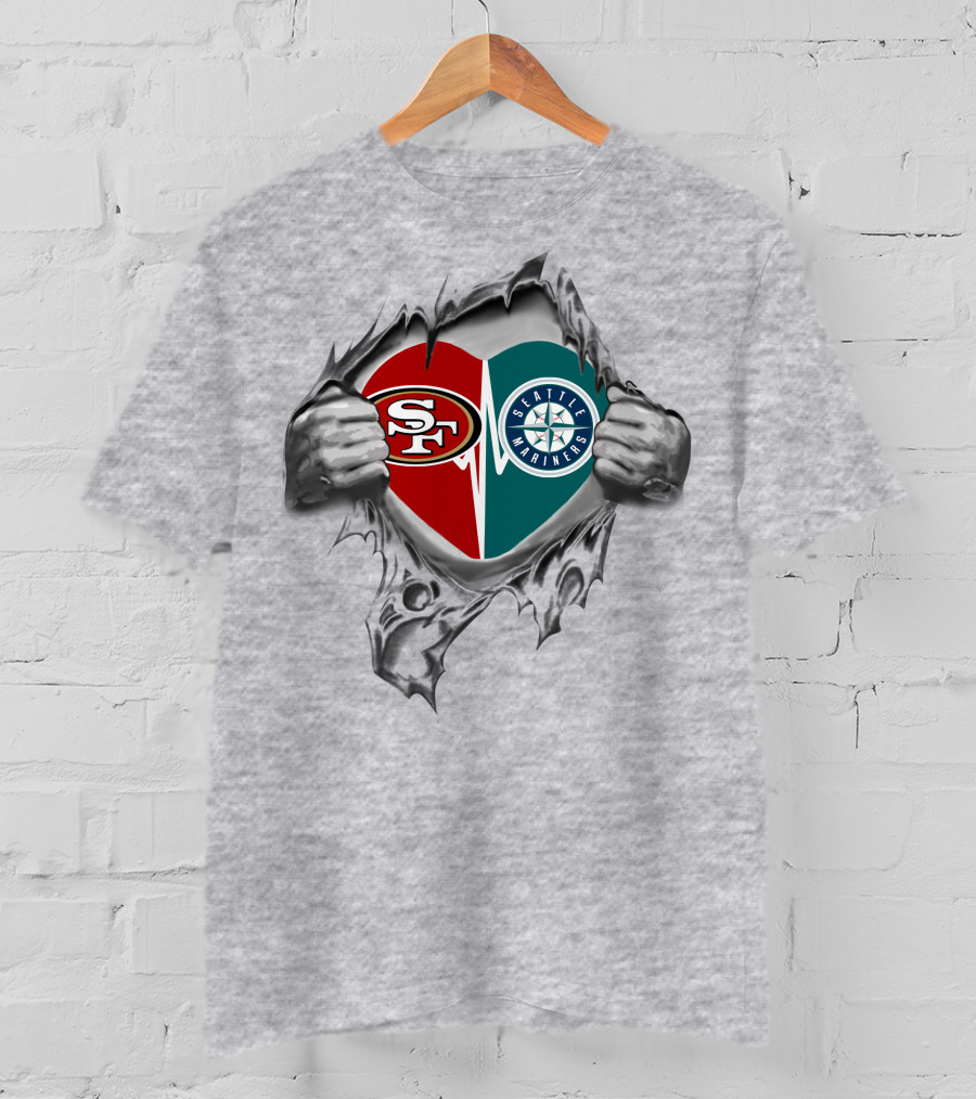 49ers San Francisco Seattle Mariners Heart Tear T-Shirt
