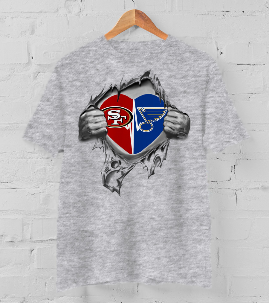 49ers St Louis Blues Heart Logo Fusion T-Shirt