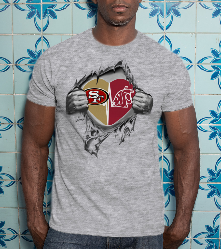 49ers Washington State Cougars Heart T-Shirt