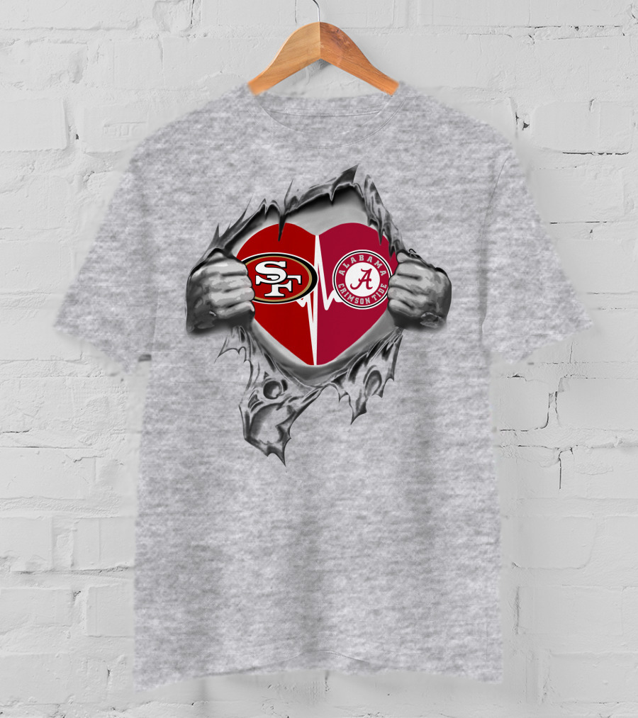 49ers Alabama Crimson Tide Heartbeat Passion T-Shirt