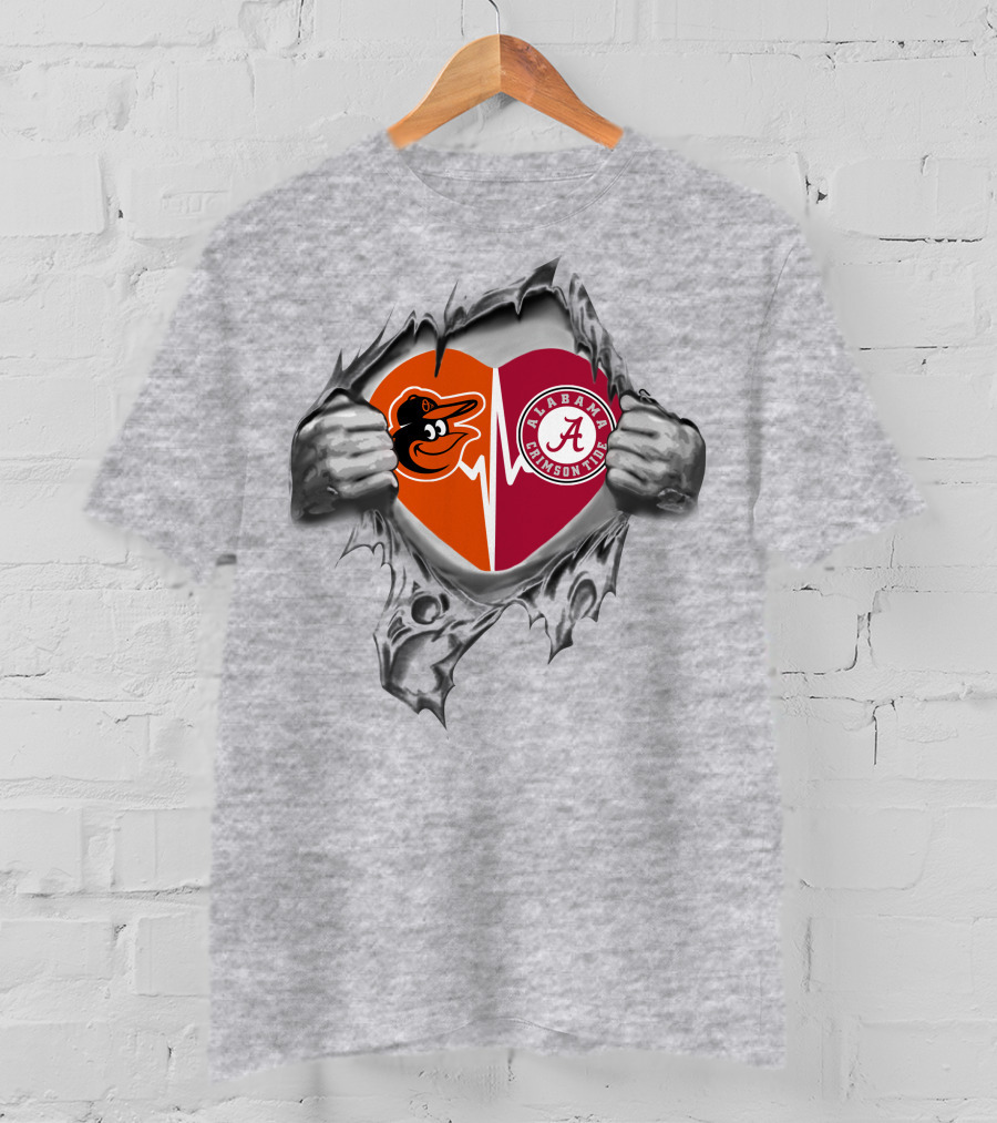 Baltimore Orioles Alabama Crimson Tide Heartbeat Passion T-Shirt