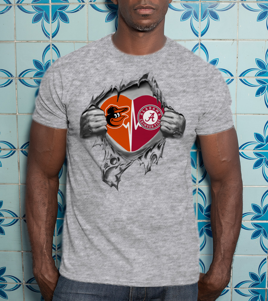 Baltimore Orioles Alabama Crimson Tide Heartbeat Passion T-Shirt