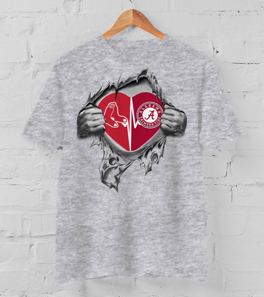 Boston Red Sox Alabama Crimson Tide It's In My Heart Sports Fans Symbol T-Shirt