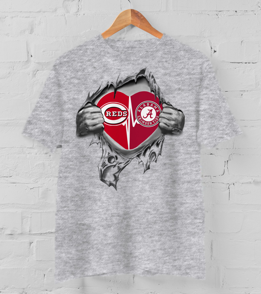 Cincinnati Reds Alabama Crimson Tide Heartbeat Passion T-Shirt