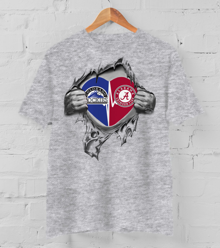 Colorado Rockies Alabama Crimson Tide Heart Tearing T-Shirt