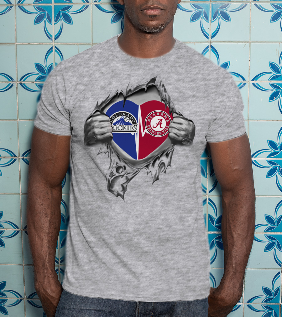Colorado Rockies Alabama Crimson Tide Heart Tearing T-Shirt