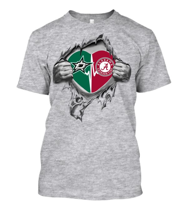 Dallas Stars Alabama Crimson Tide Heart Torn T-Shirt
