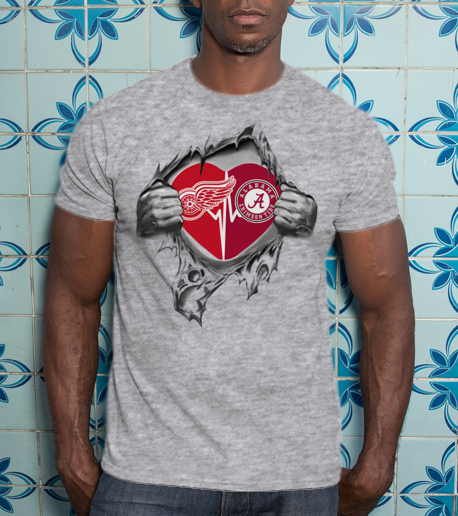 Detroit Red Wings Alabama Crimson Tide Heart Burst T-Shirt