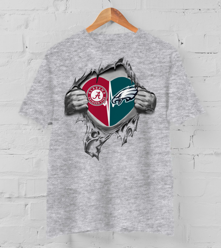 Eagles Alabama Crimson Tide Heart Rip T-Shirt
