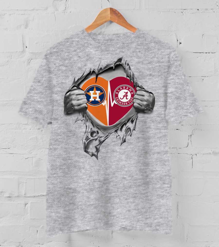 Houston Astros Alabama Crimson Tide Heartbeat Logo Fan T-Shirt