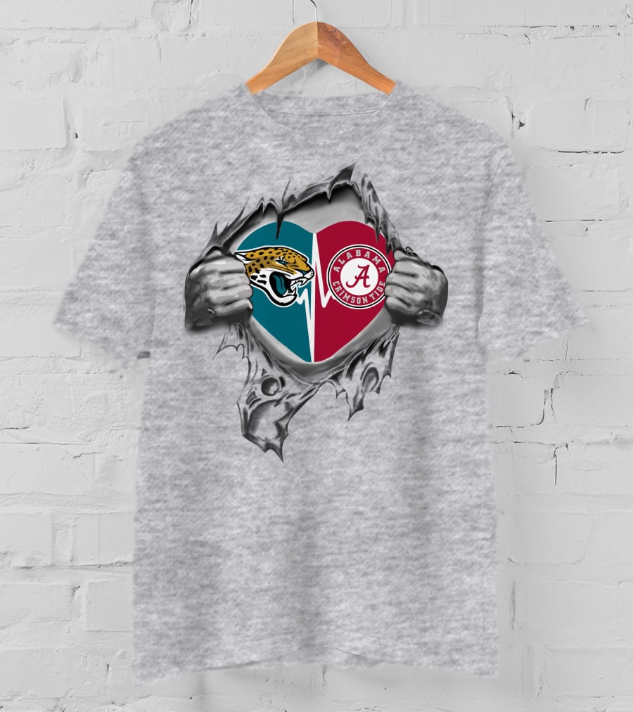 Jaguars Alabama Crimson Tide Dual Heart Blend T-Shirt