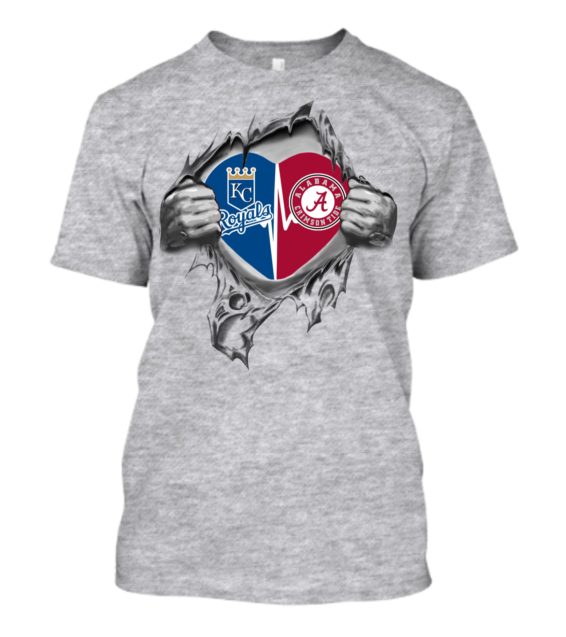 Kansas City Royals Alabama Crimson Tide Heart Logos Torn Fabric T-Shirt