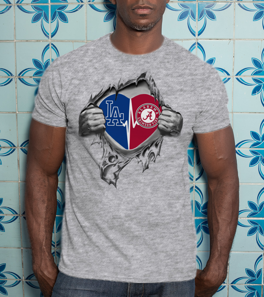 Los Angeles Dodgers Alabama Crimson Tide Heartbeat Passion T-Shirt