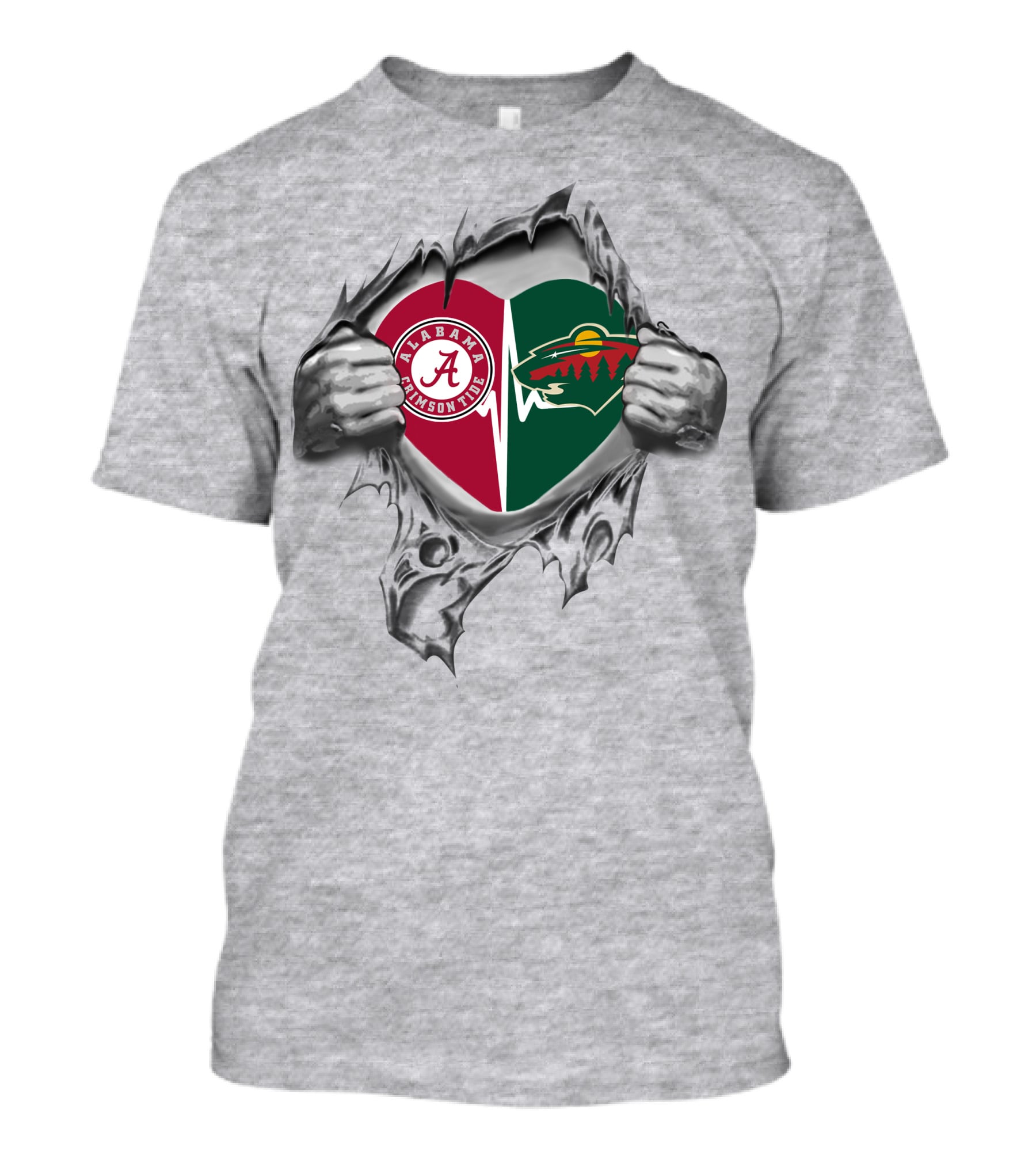 Minnesota Wild Alabama Crimson Tide Heart Logos Ripped T-Shirt