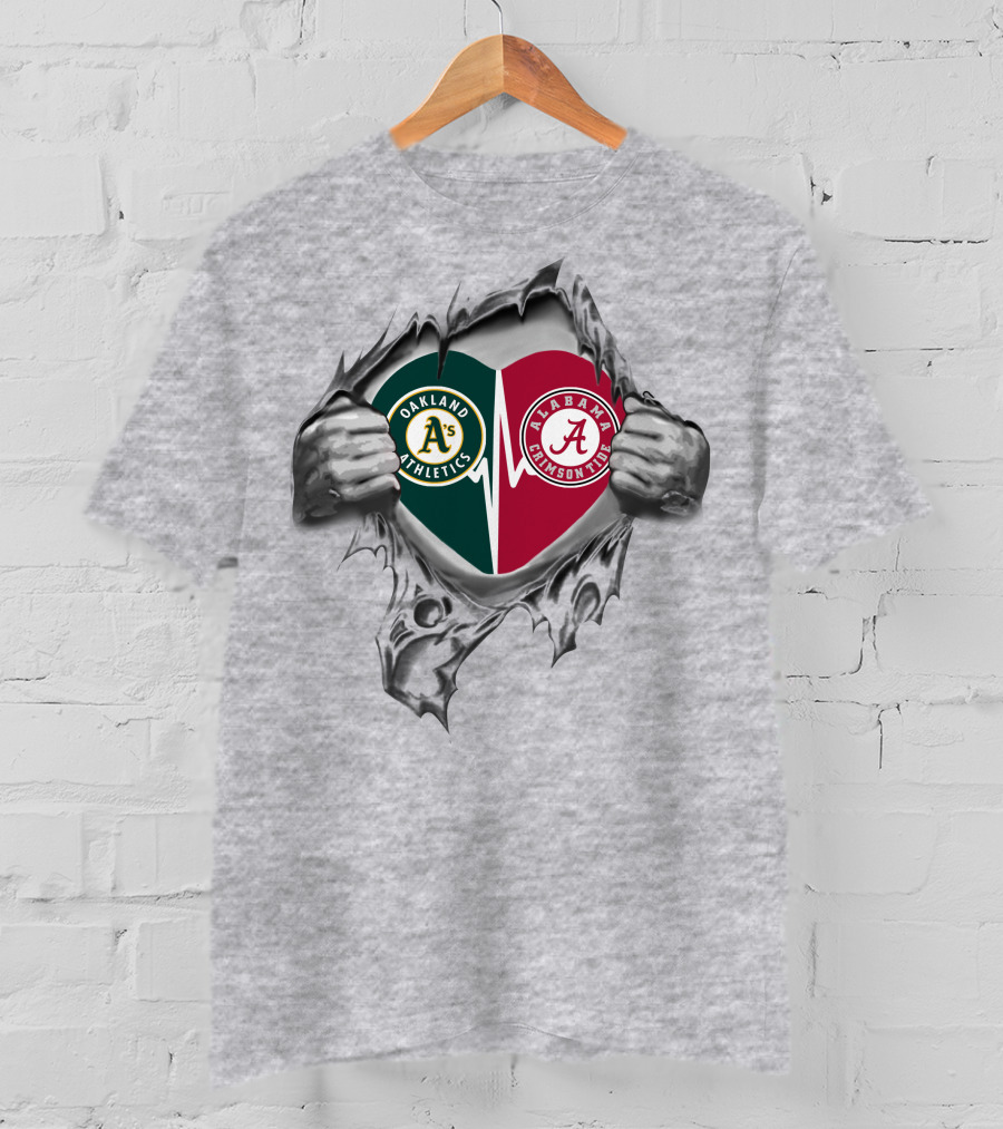 Oakland Athletics Alabama Crimson Tide Heart Integration Fandom T-Shirt