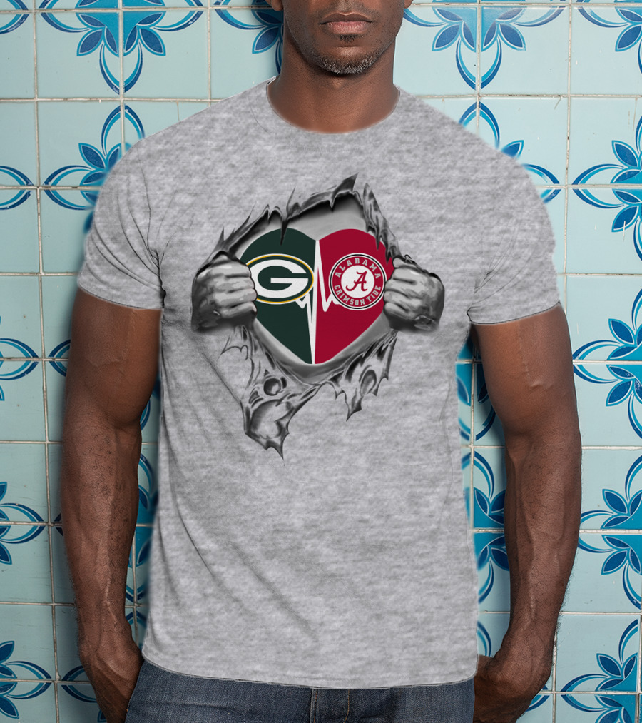 Packers Alabama Crimson Tide Heart Fan T-Shirt