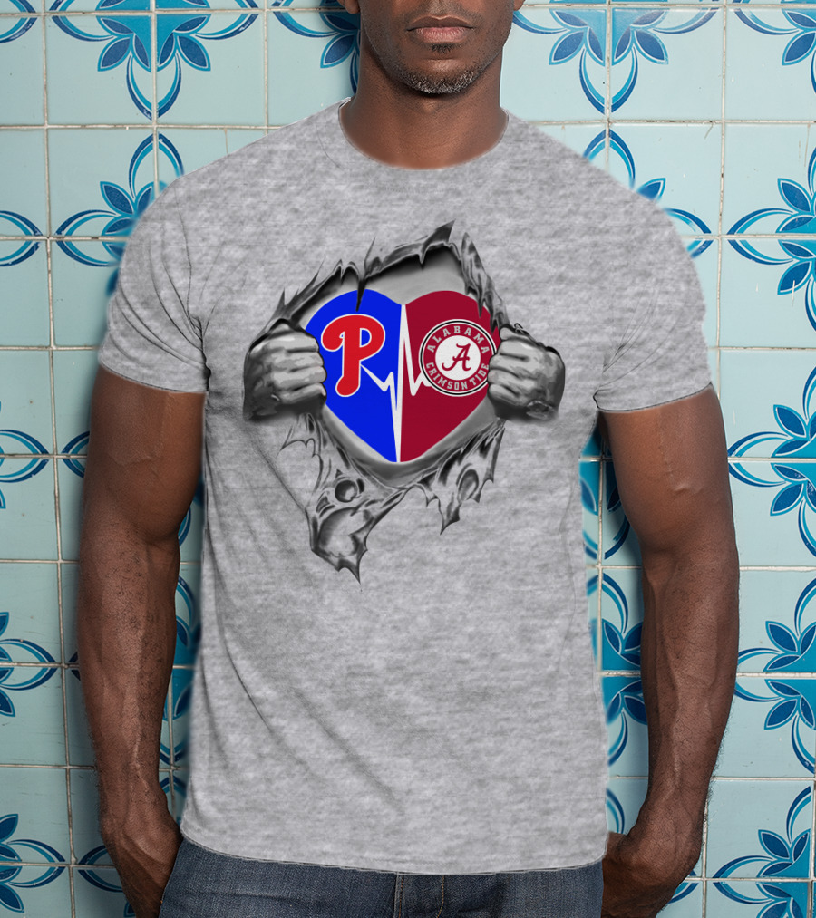 Philadelphia Phillies Alabama Crimson Tide Heart T-Shirt