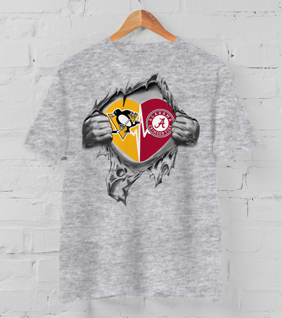 Pittsburgh Penguins Alabama Crimson Tide Heart Symbol Loyalty T-Shirt