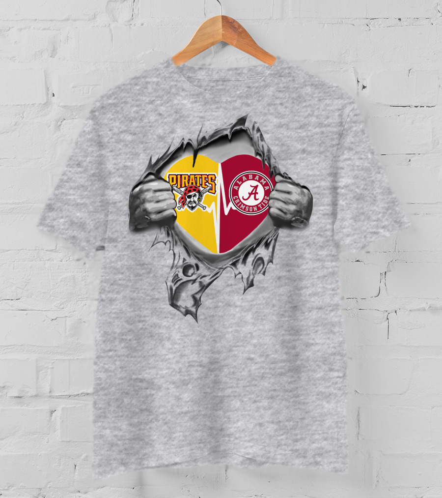 Pittsburgh Pirates Alabama Crimson Tide Heart T-Shirt