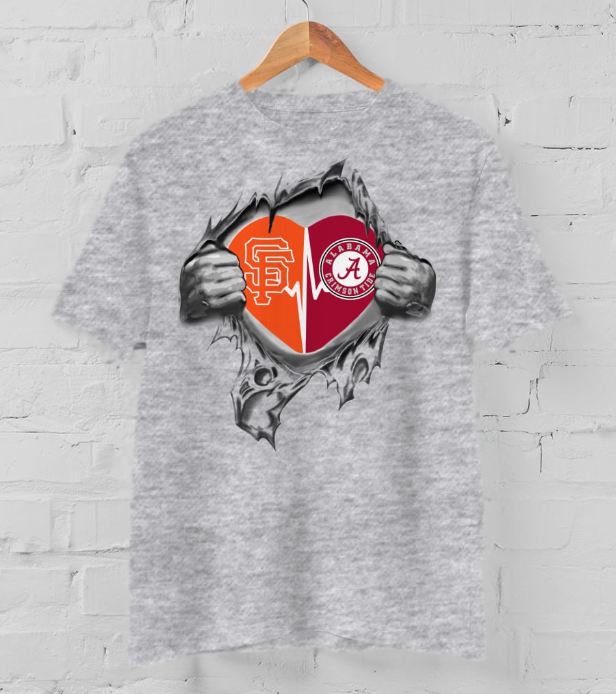 San Francisco Giants Alabama Crimson Tide Heart Logo Fusion T-Shirt