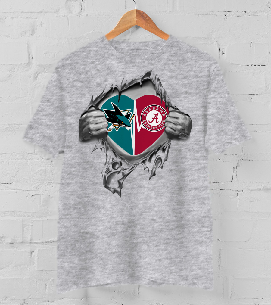 San Jose Sharks Alabama Crimson Tide Heart T-Shirt