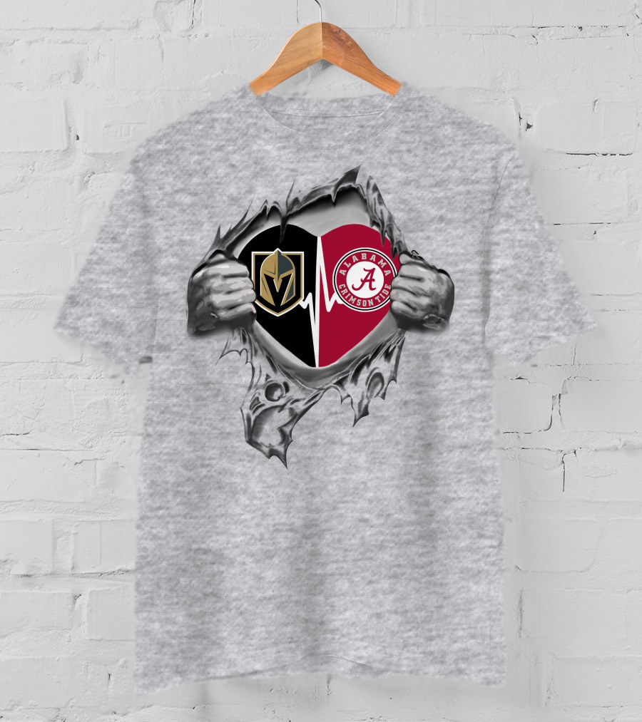 Vegas Golden Knights Alabama Crimson Tide Heartbeat Passion T-Shirt