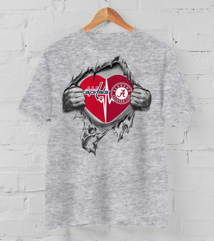 Washington Capitals Alabama Crimson Tide Heart Inside Torn Chest T-Shirt