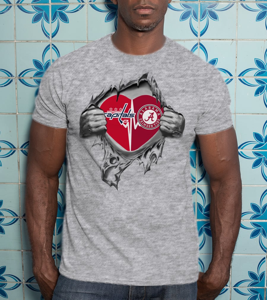 Washington Capitals Alabama Crimson Tide Heart Inside Torn Chest T-Shirt