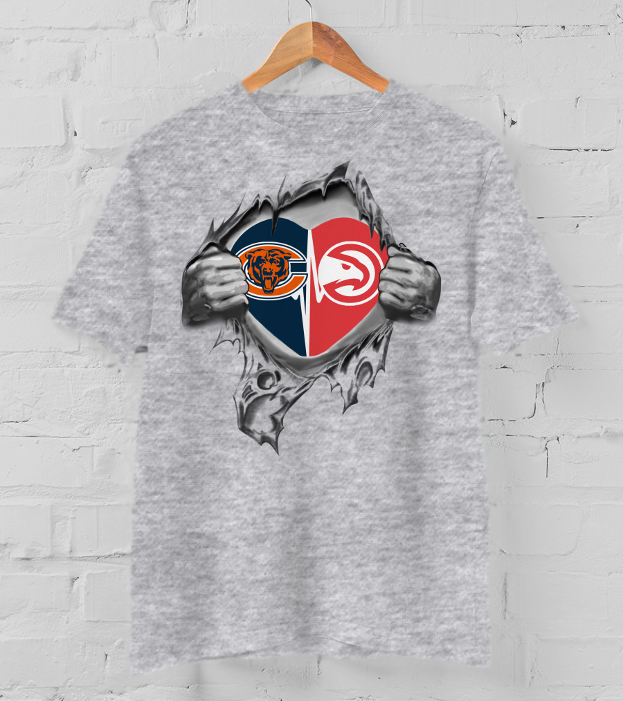 Bears Atlanta Hawks Heart Logo Torn Gray T-Shirt