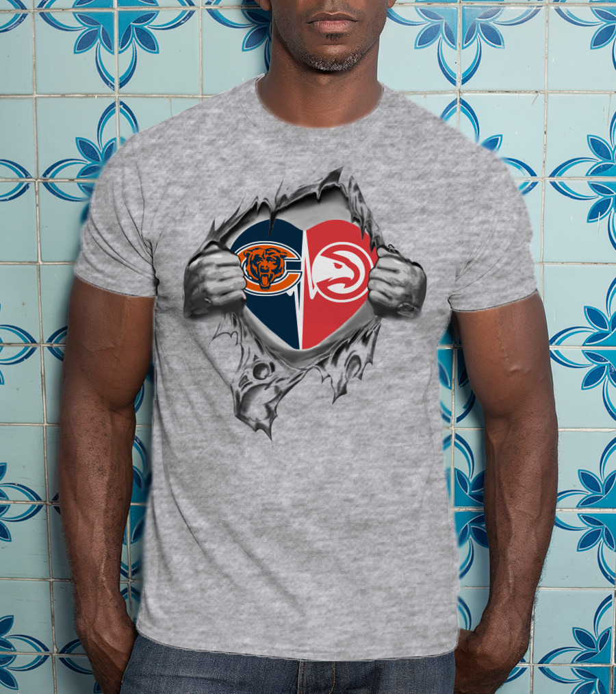Bears Atlanta Hawks Heart Logo Torn Gray T-Shirt