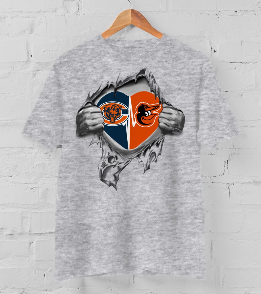 Bears Baltimore Orioles Heart Split T-Shirt