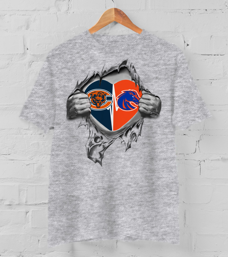 Bears Boise State Broncos Heart Rip T-Shirt