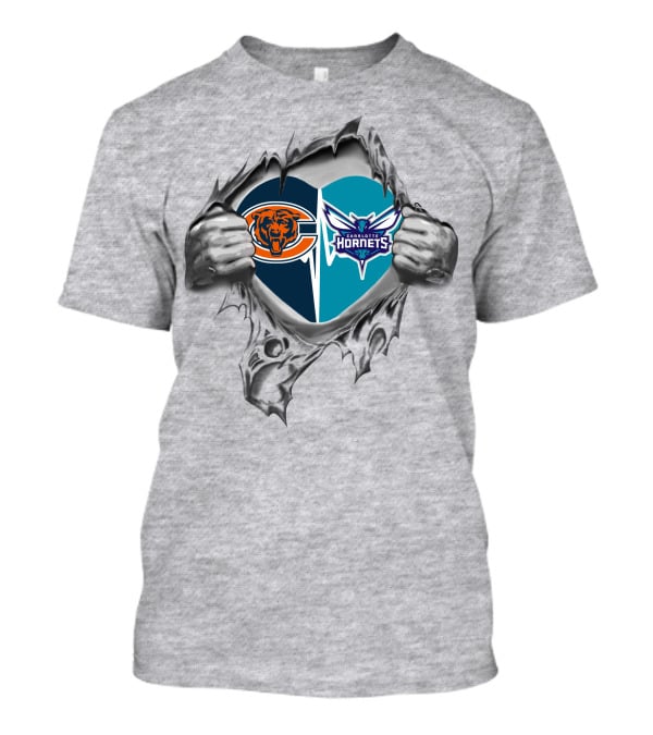 Bears Charlotte Hornets Heart Torn Open T-Shirt