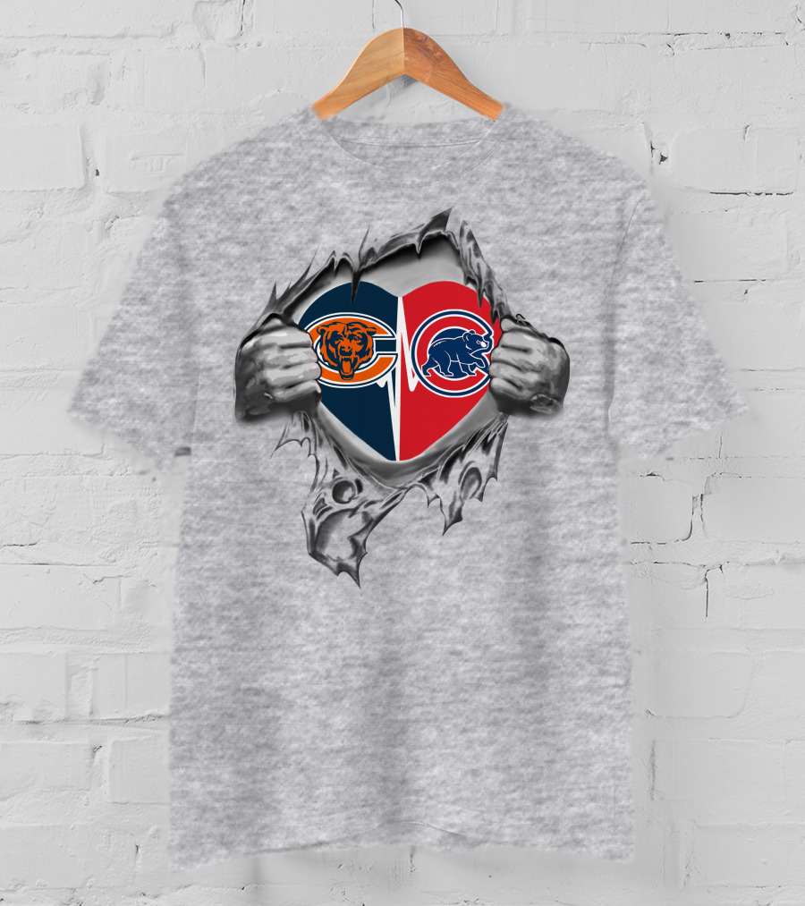 Bears Chicago Cubs Heart Logo Split T-Shirt