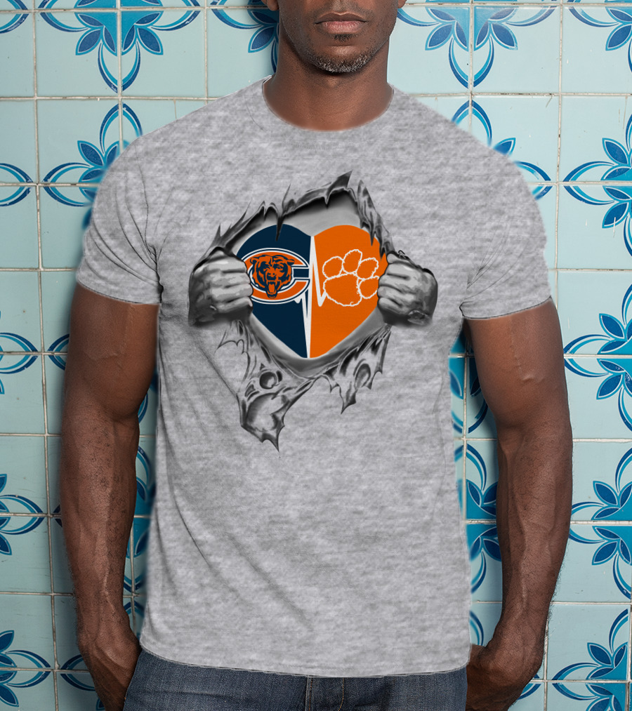 Bears Clemson Tigers Heart Logo With Ripping Hands T-Shirt