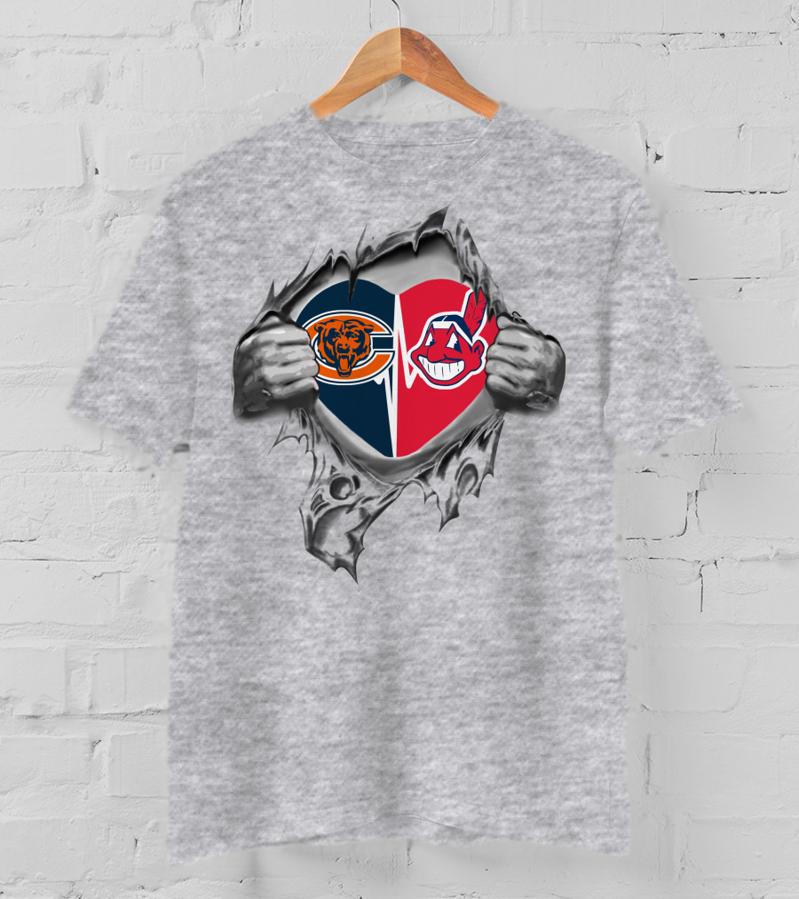 Bears Cleveland Indians Heart Love Torn T-Shirt