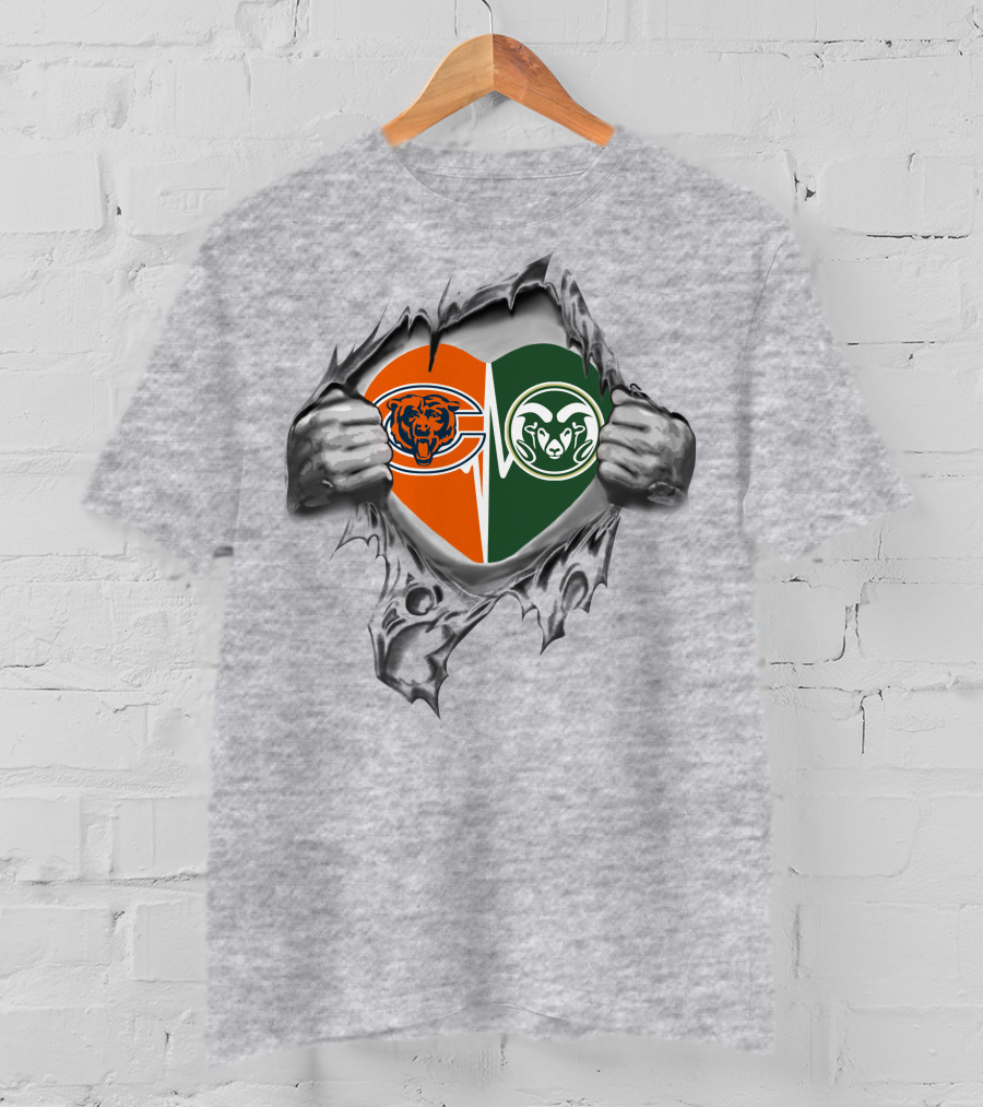 Bears Colorado State Rams Heart Torn Open With Logos T-Shirt